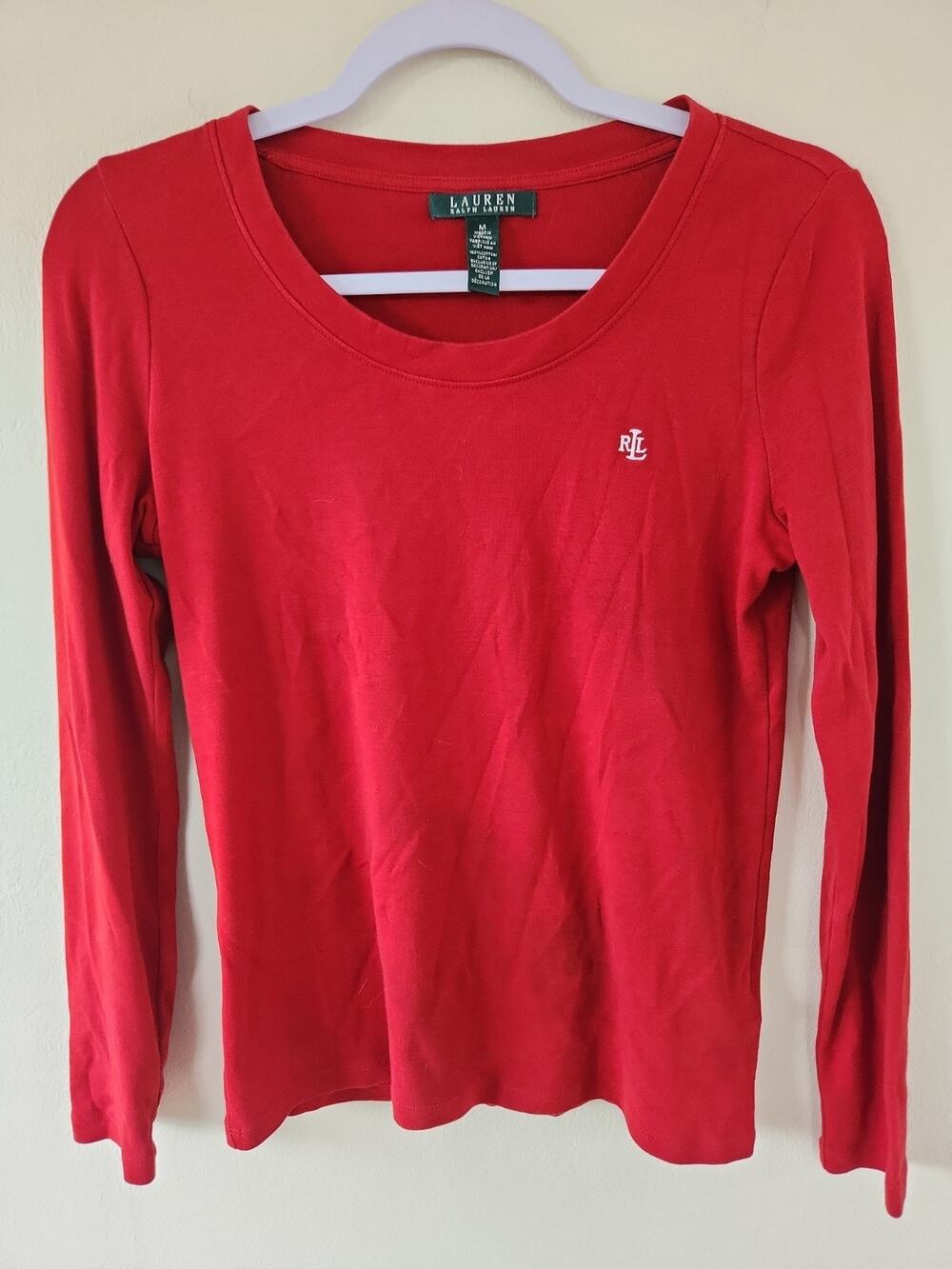 Ralph Lauren Sport Shirt Women's Size Medium Red Long Sleeve Round Neck